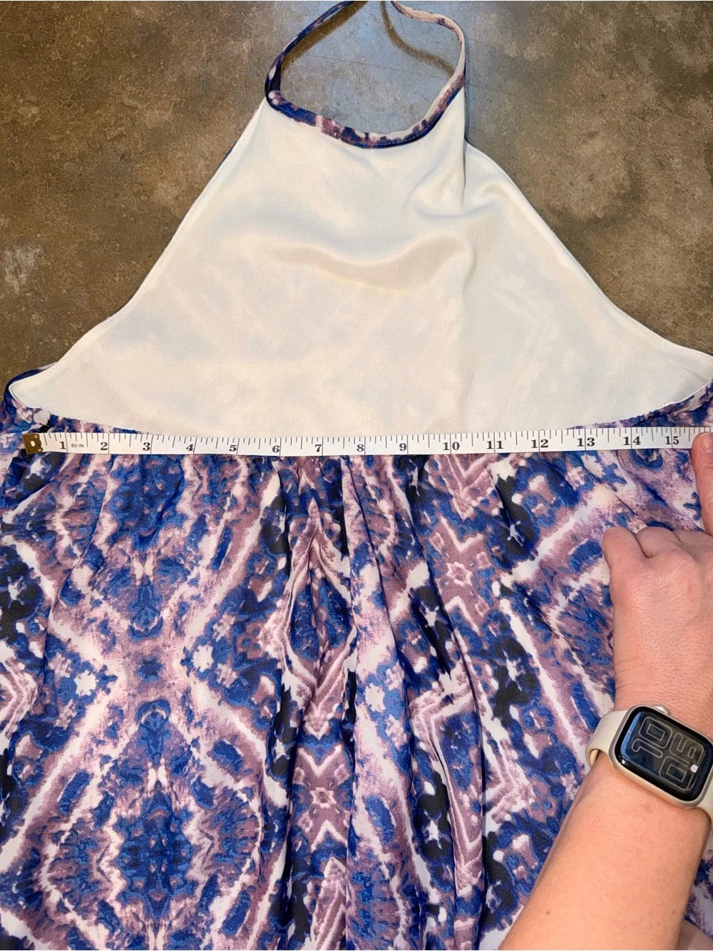 Blue Purple Boho Halter Dress Backless Swing Mini Dress Women’s Small